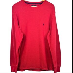 Polo Ralph Lauren Red Waffle Knit Long Sleeve Crew Neck Small Logo Shirt XL